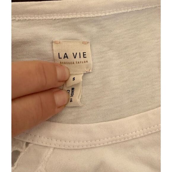 Rebecca Taylor La Vie T-Shirt With Lace Cutouts size S in white - Picture 6 of 10